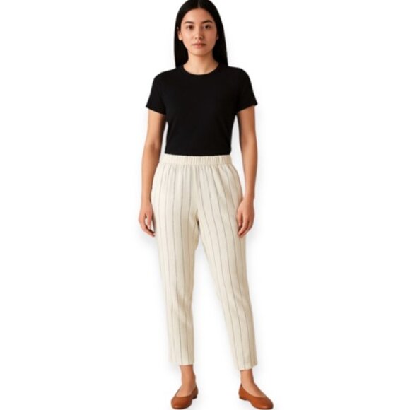 Reiss Size 30 Off White Striped Linen Blend Ankle Pants - Picture 1 of 9